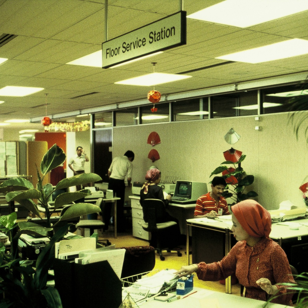 Offenes Büro der Singapore-Airlines Singapur in 1982