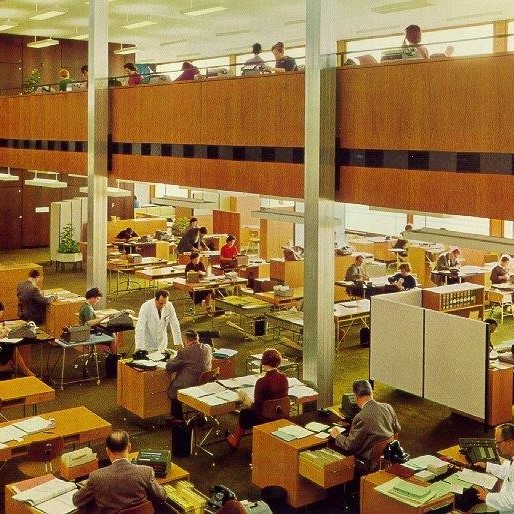 Aufnahme eines offenen Büros aus 1963