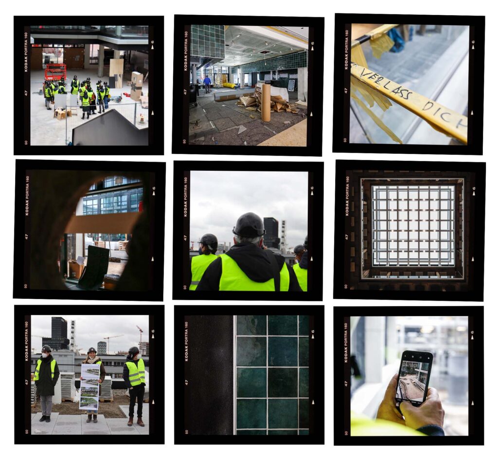 Im Polaroid-Stil angelegte Fotos mit Baustellen-Impressionen bei Serviceplan in München